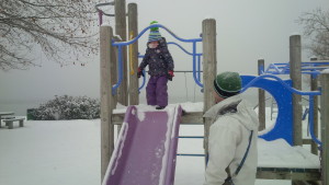 Snow slide! (Love the pom-pom)